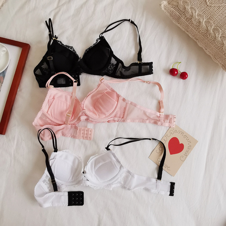 Set de sutien și bikini din dantelă pentru femei în alb, roz și negru