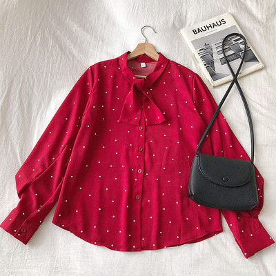 Μοντέρνο γυναικείο πουκάμισο σε πέντε χρώματα με κορδέλα και φαρδιά μανίκια