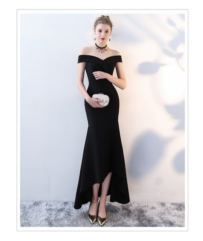 Elegáns női hosszú ruha spitz nyakkivágással, fekete, kék és piros színekben