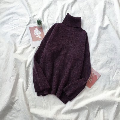 Pulover de damă în verde, alb, gri și maro, cu guler polo și mâneci lungi