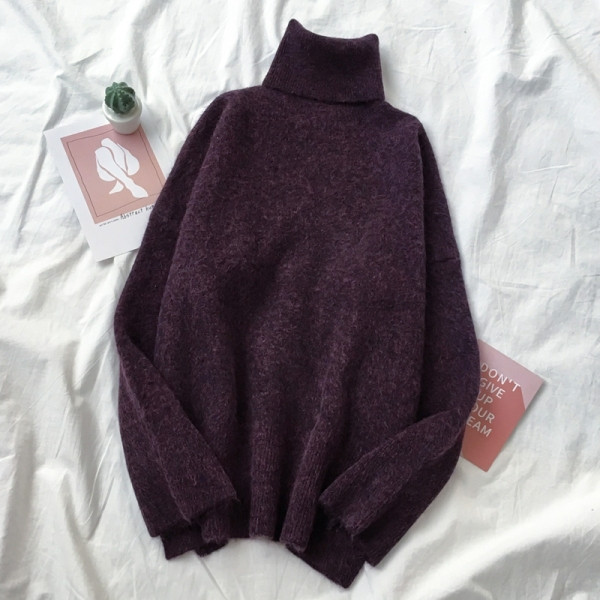 Pulover de damă în verde, alb, gri și maro, cu guler polo și mâneci lungi