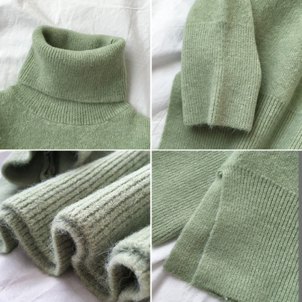 Pulover de damă în verde, alb, gri și maro, cu guler polo și mâneci lungi