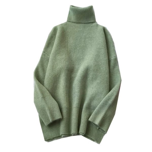 Pulover de damă în verde, alb, gri și maro, cu guler polo și mâneci lungi