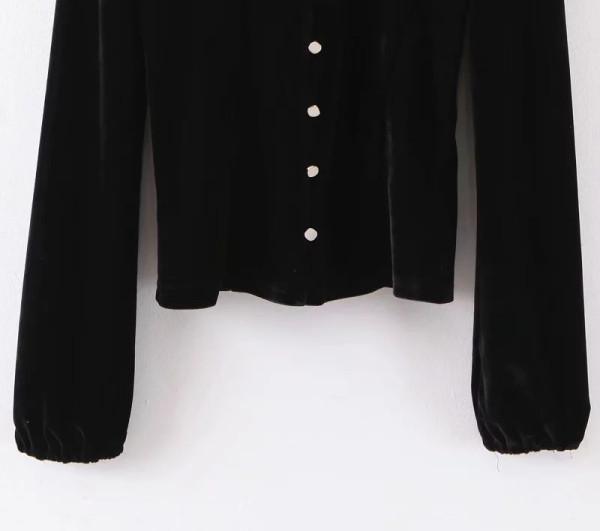 Női bársony blúz retro modell fekete csipkével