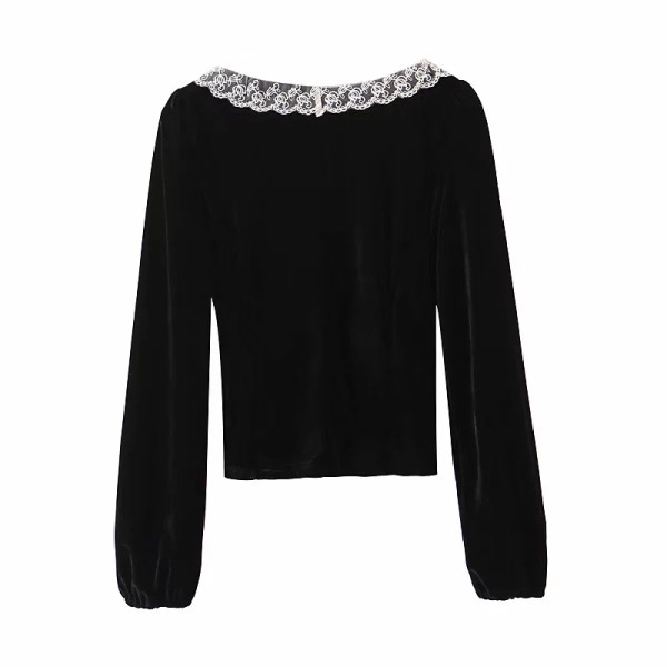Női bársony blúz retro modell fekete csipkével