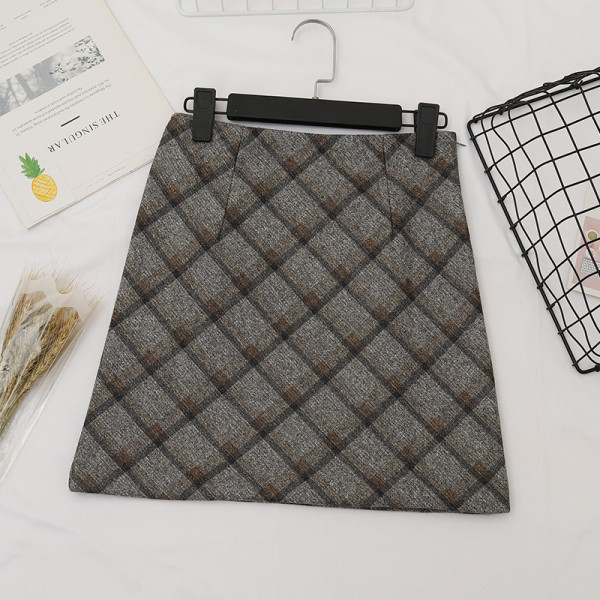 Καρό γυναικεία φούστα σε γκρι και καφέ  χρώμα με υψηλή μέση