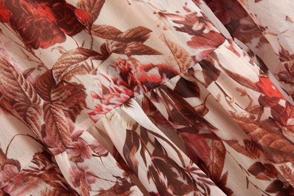 Γυναικείο Casual Φόρεμα με κορδόνια στη λαιμόκοψη σε μπεζ χρώμα με φλοράλ πριντ