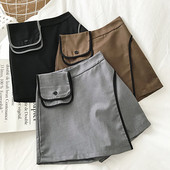 Női rövid szoknya-nadrág barna, fekete és szürke színben, zsebbel és magas derékkal