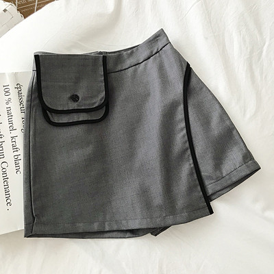 Női rövid szoknya-nadrág barna, fekete és szürke színben, zsebbel és magas derékkal