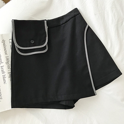 Női rövid szoknya-nadrág barna, fekete és szürke színben, zsebbel és magas derékkal