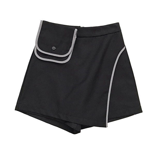 Női rövid szoknya-nadrág barna, fekete és szürke színben, zsebbel és magas derékkal