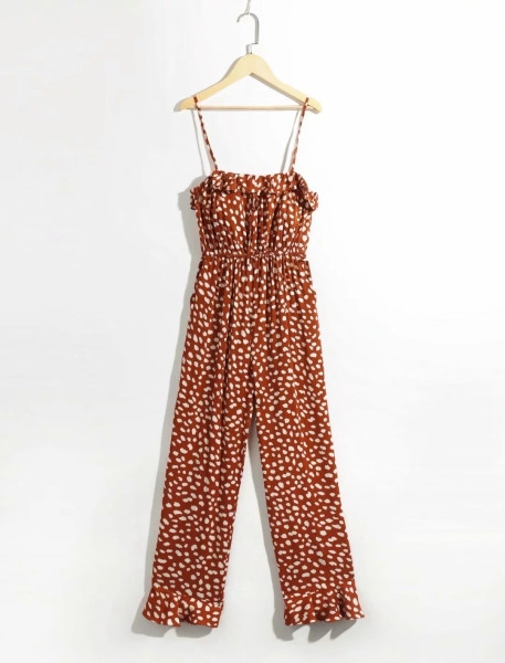 Nyári női overall fürtökkel és vékony pántokkal, fehér és barna színben