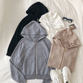 Női alkalmi pulóver fekete, fehér, szürke és bézs színben, zsebekkel és kapucnival