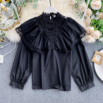 Új modell női blúz csipkével és pólógallérral több színben