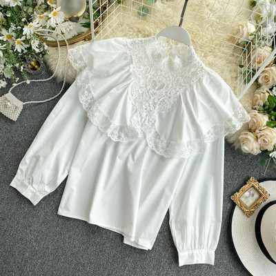 Új modell női blúz csipkével és pólógallérral több színben