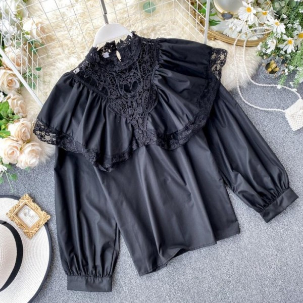 Új modell női blúz csipkével és pólógallérral több színben