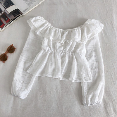 Μοντέρνα γυναικεία μπλούζα σε πέντε χρώματα με βολάν και μακριά μανίκια