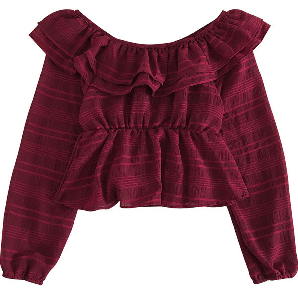 Μοντέρνα γυναικεία μπλούζα σε πέντε χρώματα με βολάν και μακριά μανίκια