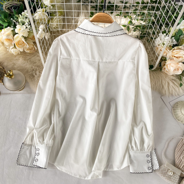 Stílusos női ing széles ujjal és klasszikus gallérral piros, fekete és bézs színben