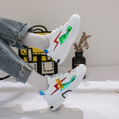 Tenisi casual dama de primavara-toamna cu elemente colorate in alb