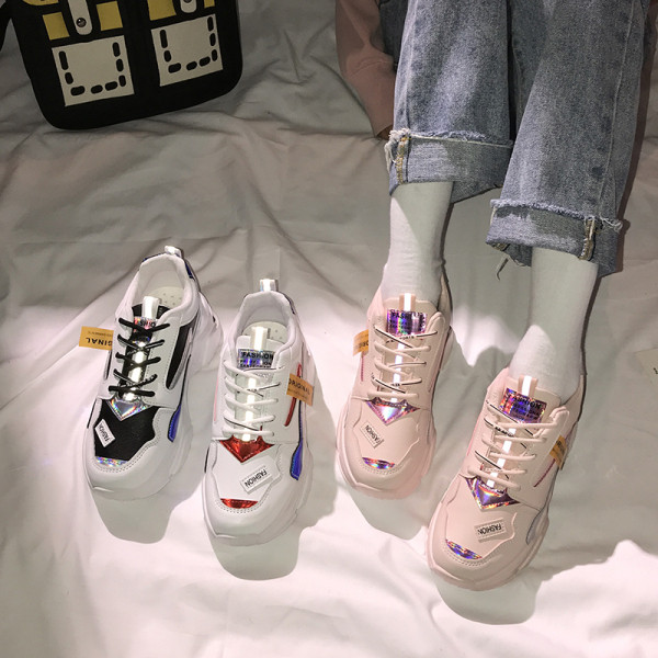 Tenisi casual dama de primavara-toamna cu elemente colorate in alb