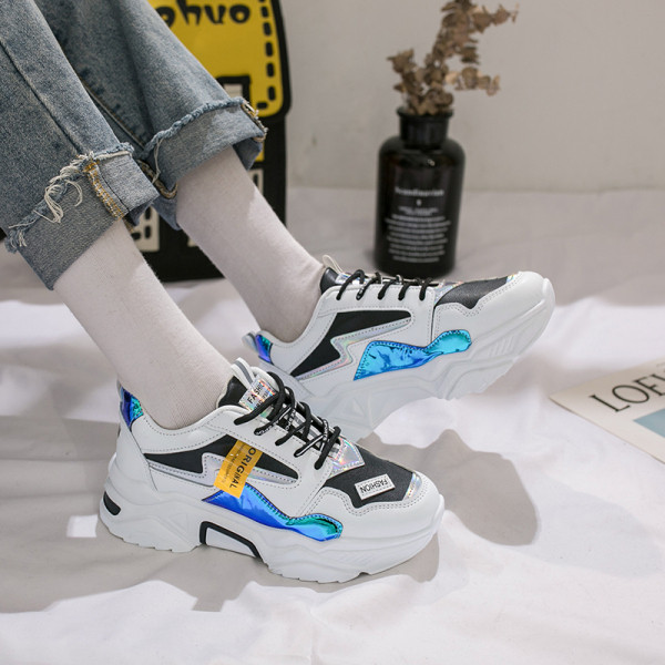 Tenisi casual dama de primavara-toamna cu elemente colorate in alb