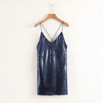 Κομψό κοντό φόρεμα με λεπτές λωρίδες και σε μπλε χρώμα