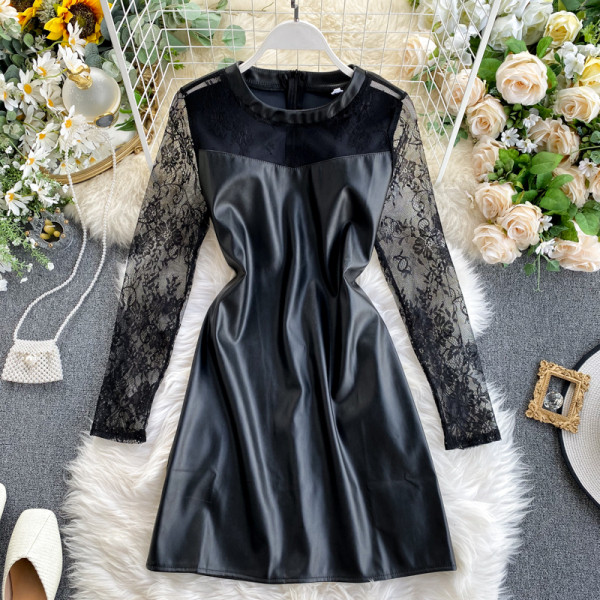 Γυναικείο ρετρό στυλ φόρεμα με δαντελωτά μανίκια σε μαύρο χρώμα