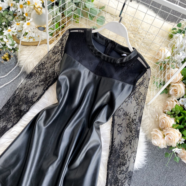 Γυναικείο ρετρό στυλ φόρεμα με δαντελωτά μανίκια σε μαύρο χρώμα