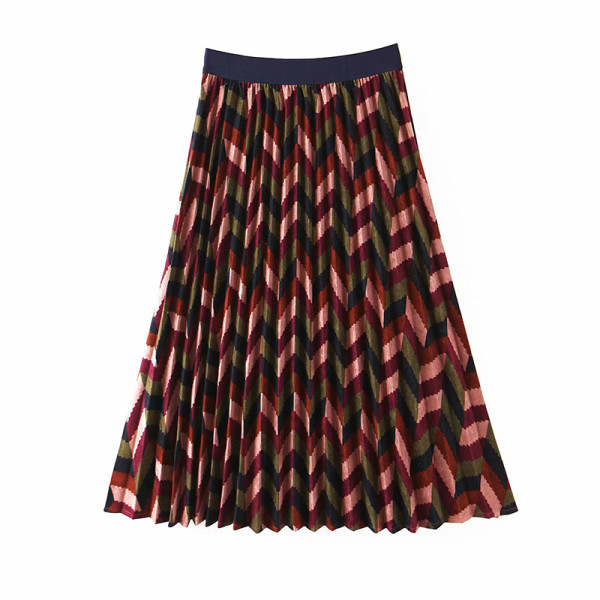 Hosszú, többszínű redős szoknya elasztikus derékkal