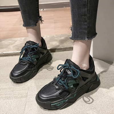 Adidasi de toamna de dama cu sireturi colorate si talpa aspra in negru