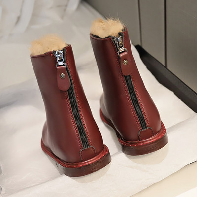 Χειμερινές γυναικείες έκο δερμάτινες μπότες με μαλακή επένδυση καφέ και μαύρο χρώμα