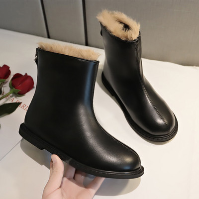 Χειμερινές γυναικείες έκο δερμάτινες μπότες με μαλακή επένδυση καφέ και μαύρο χρώμα