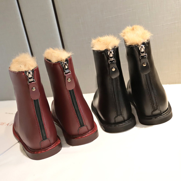 Χειμερινές γυναικείες έκο δερμάτινες μπότες με μαλακή επένδυση καφέ και μαύρο χρώμα