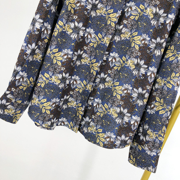 Női alkalmi ing klasszikus modell kék és virágmintával