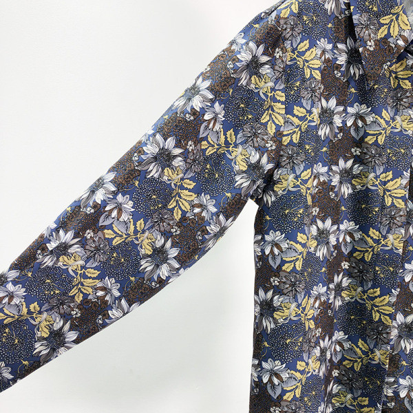 Női alkalmi ing klasszikus modell kék és virágmintával