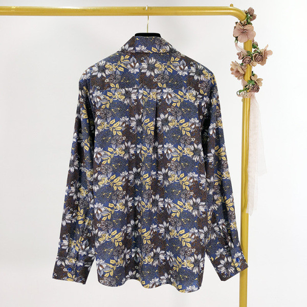 Női alkalmi ing klasszikus modell kék és virágmintával