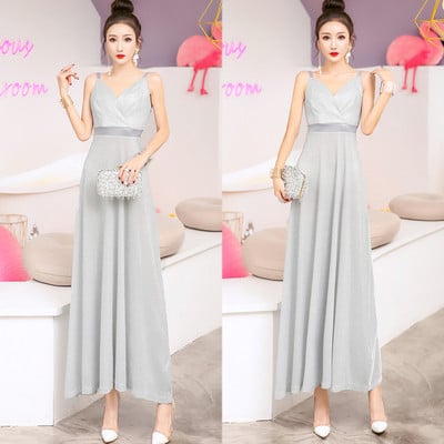 Rochie eleganta de dama cu bretele subtiri in auriu si argintiu