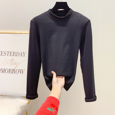 Γυναικεία πλεκτή λεπτή μπλούζα με χαμηλό κολάρο σε μαύρο, πράσινο, ροζ και λευκό χρώμα