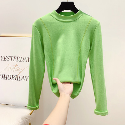 Γυναικεία πλεκτή λεπτή μπλούζα με χαμηλό κολάρο σε μαύρο, πράσινο, ροζ και λευκό χρώμα