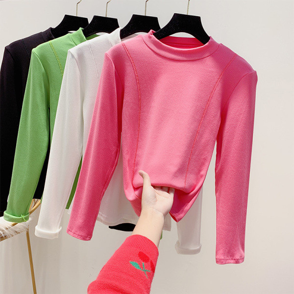 Γυναικεία πλεκτή λεπτή μπλούζα με χαμηλό κολάρο σε μαύρο, πράσινο, ροζ και λευκό χρώμα