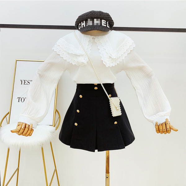 Női sifon ing csipkegallérral, fehér színben