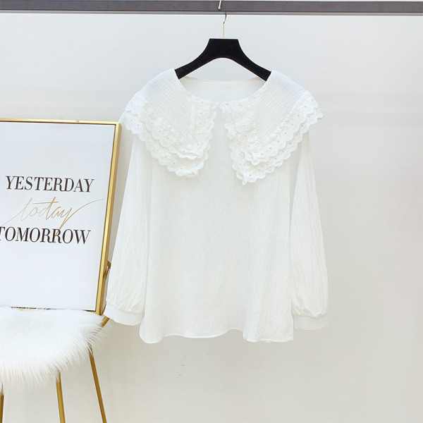 Női sifon ing csipkegallérral, fehér színben