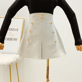 Fusta de dama moderna cu talie inalta si nasturi in alb, negru, bej si gri