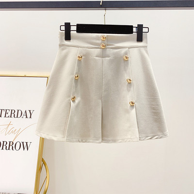 Fusta de dama moderna cu talie inalta si nasturi in alb, negru, bej si gri