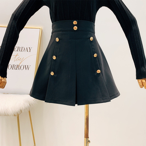 Fusta de dama moderna cu talie inalta si nasturi in alb, negru, bej si gri