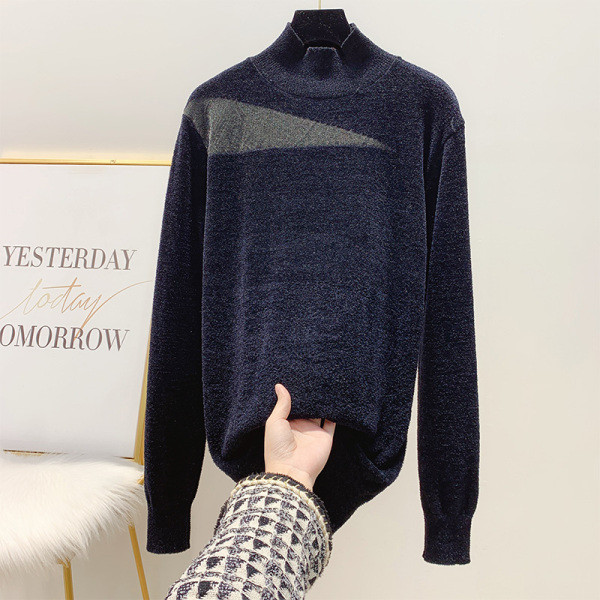 Női pulóver magas gallérral és tüll fekete színben - három modell