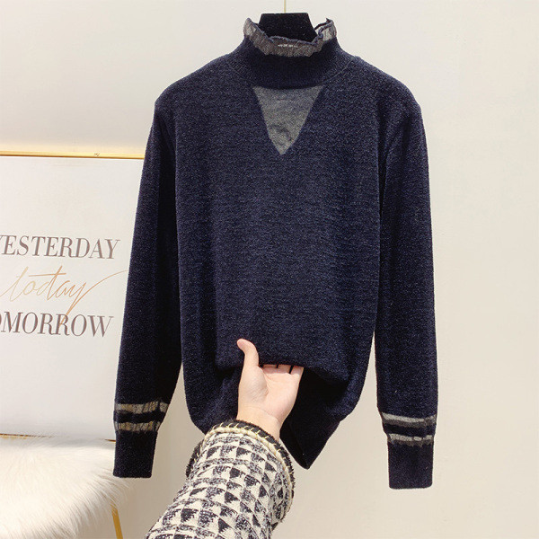 Női pulóver magas gallérral és tüll fekete színben - három modell