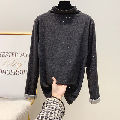 Γυναικείο πουλόβερ με γυαλιστερό εφέ και ημι-ψηλό κολάρο σε καφέ, μαύρο, γκρι και μπεζ χρώμα