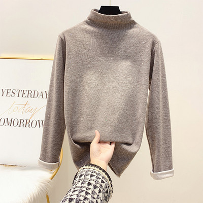 Γυναικείο πουλόβερ με γυαλιστερό εφέ και ημι-ψηλό κολάρο σε καφέ, μαύρο, γκρι και μπεζ χρώμα